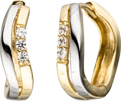 Produktbild von JOBO Creolen 333 Gold Gelbgold bicolor mit Zirkonia Ohrringe Goldohrringe Goldcreolen