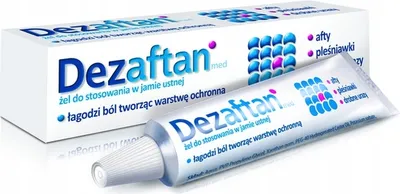 A tube of Dezaftan Med gel and its packaging are shown against a white background.
