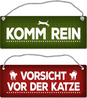 Produktbild von Vorsicht vor der Katze oder Komm rein Wendeschild mit Kordel Kater Warnung Türe