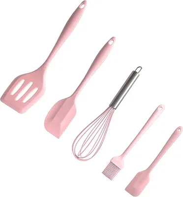 Produktbild von 5 Stück Silikon-Schaber Set, Hohe Hitzebeständigkeit, Enthalten Silikon-Leckschaufel,  Schaber, Eierbeater, Ölbürste Für Kochen Backen,Rosa