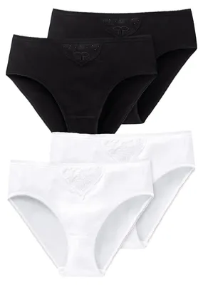 Produktbild von Schiesser Damen Tai-Slip 4-Pack Baumwolle Essentials - schwarz-weiss - Größe 42