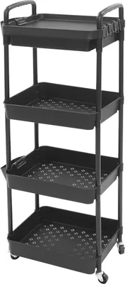 Immagine prodotto di Carrello portaoggetti - Carrello da cucina a 4 ripiani - Con rotelle - Struttura Acciaio al carbonio e ferro - Ripiani in PP - Facile da montare - Nero