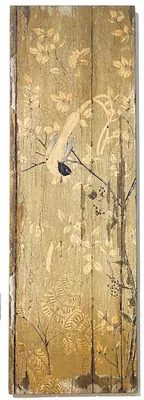 Imagen del producto de Cuadro mural con motivos sinuosos, aves y madera, 35 x 1,5 x 107 cm