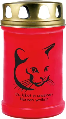 Produktbild von Grabkerze Rot, Brenndauer: 48 Stunden, Motiv: Katze 4