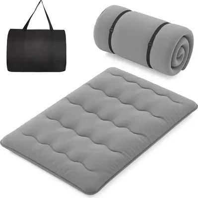 Produktbild von COSTWAY Japanische Futon Matratze, Tatami-Matte, Bodenmatratze, Klappmatratze mit waschbarem Bezug & Tragetasche, Schlafmatte 140 x 200cm Grau