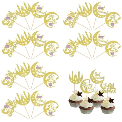 Torten-Deko-Set Eid Mubarak, 24 Stück, glänzend, für Ramadan & Eid