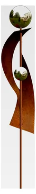 Produktbild von Gartendeko Roststab 117 cm, handgefertigt, Gartenstecker mit 2 Edelstahlkugeln