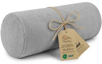 Zdjęcie produktu dla Wałek pod szyję z pokrowcem ze sztruksu 40x16 cm poduszka pod kark jasnoszary