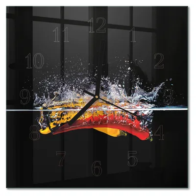 Produktbild von Tulup Glasuhr Wanduhr Küchenuhr Echt-Glas 30x30 cm Modern Dekorativ Geräuschlos Schwarzen Zeigern - Chilischoten