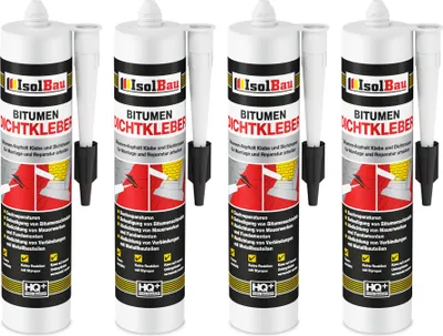 Produktbild von Isolbau Bitumen-Dichtkleber - 4 x 310 ml Klebstoff & Dichtmasse für Montage & Reparatur von Bitumen-Schindeln - Schwarz