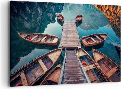 Produktbild von Bild auf Leinwand - Leinwandbild - Berge Boot Wasser - 120x80cm - Wand Bild - Wanddeko - Wandbilder - Leinwanddruck - Bilder - Kunstdruck - Wanddekoration - Leinwand bilder - Wandkunst - AA120x80-3971