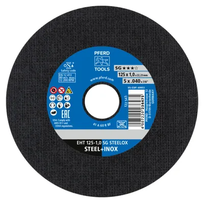 Produktbild von PFERD 69198297, Schneidedisk, Edelstahl, Stahl, 12,5 cm, Jede Marke, Flache Mitte, 2,22 cm