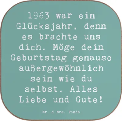 Produktbild von Mr. & Mrs. Panda Untersetzer für Gläser Spruch 1963 Geburtstag - Meeresbrise - Geschenk, Alter, Geburtsjahr, geboren, Jubiläum, Happy Birthday, Coaster, gläseruntersetzer