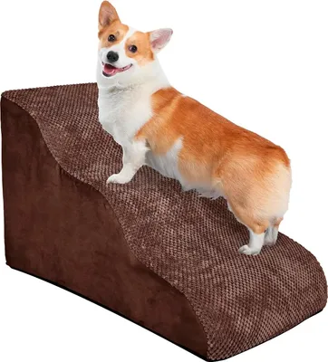 Produktbild von 3-Stufen Haustierleiter für kleine und mittelgroße Hunde und Katzen - Rutschfest und weich, mit abnehmbarem waschbarem Bezug: geeignet für Bett und Sofa