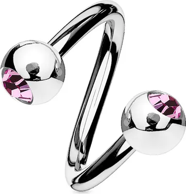 Produktbild von viva-adorno Lippenpiercing Chirurgenstahl Labret Spirale Twister Kristall Doppelkugel verschiedene Farben und Größen Z336,Rosa