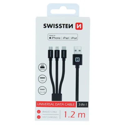 Obrázok produktu pre Kabel USB 3v1 - lightning MFI/ microUSB / USB-C 1,2 m černý - 8595217463400