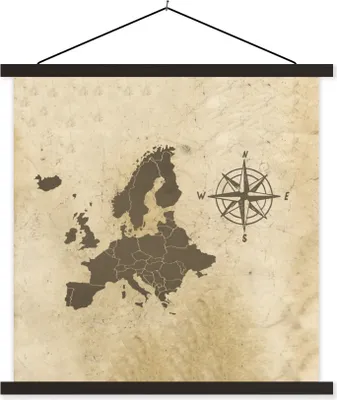 Produktbild von MuchoWow® Textilposter Karten - Europa - Windrose - Vintage 40x40 cm mit schwarzem Rahmen - Fotos