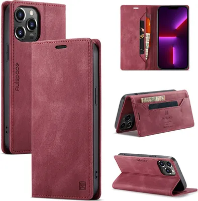 Obrázek produktu pro pouzdro iPhone 13 Pro Wallet Case, retroPolyuretankožené pouzdro Stand Protective Case pro iPhone 13 Pro Red