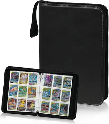 Produktbild von Spielkarten Sammelmappe,Schwarz Kartenordner,900 Karten Kapazität,Wasserfestes Kunstleder Sammelmappe Pokémon-Karten,50 Seiten