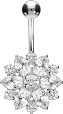 Produktbild von Bauchnabelpiercing Titan Bananabell mit 925er Silber-Design KRISTALLBLUME