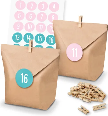 Produktbild von itenga SET Adventskalender 24x Tüten + Klammern + Zahlensticker (Z42)