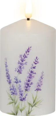 Produktbild von LED Kerze Lavendel Motiv 7x14,5cm Wachs Batterie Weiß