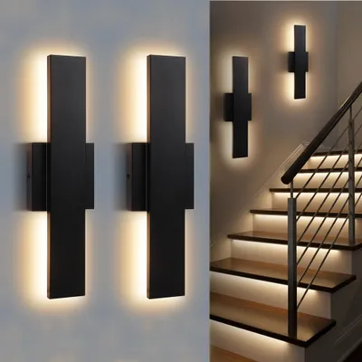 Produktbild von Rosikey 2 Stücke LED Wandleuchte Innen/Aussen schwarz, 40cm Außenlampe Wand Modern IP54 Wasserdicht für Gärten Terrassen Schlafzimmer Wohnzimmer Bad