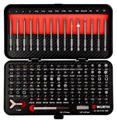 Produktbild von Würth Bit Set Koffer 105 teillig - Umfangreiches 1/4 Zoll Bit-Sortiment mit den gängigsten Standard- und Sicherheitsbits in kurzer und langer Ausführung Bitbox Bitset