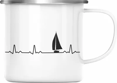 Produktbild von Trendation - Kapitän Herzschlag Emaille Tasse Geschenk Käptn Lustiger Spruch Bootsfahrer Sportboot Herren Segler Segeln Motoboot Lustig (Silber)