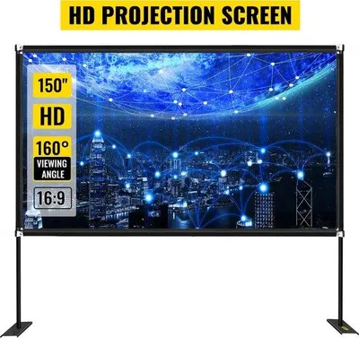 Obrázok produktu pre XXL 150-palcové premietacie plátno – kvalita 4K Full HD – uhol pohľadu 160 stupňov – pomer strán 16:9 – vrátane štandardného držiaka – čierna farba
