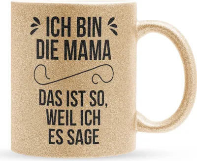 Produktbild von 22Feels Glitzertasse Gold Mama Geschenk Muttertag Mutter Geburtstag Kaffeetasse Frauen Weihnachten Haferl Geschenkidee Bürotasse