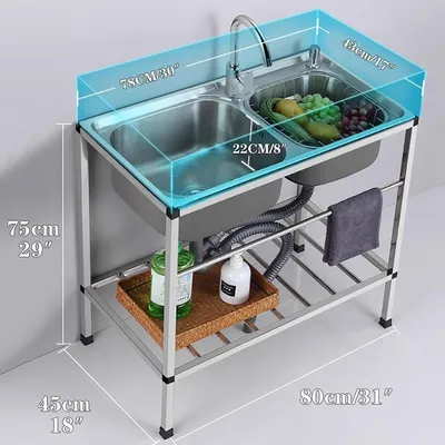 Produktbild von Kommerzielle Spüle aus Edelstahl mit 2 Fächern, freistehendes Spülbecken, Spülbecken für die Restaurantküche, für Restaurant, Küche, Garage
