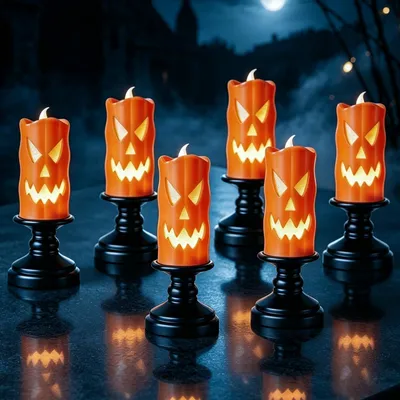 6 flammenlose Halloween-Kerzen, LED-Deko, orange