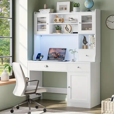 Produktbild von Schreibtisch aus Holz – Schreibtisch – Computertisch – Schminktisch – Arbeitsplatzmöbel – Mit 3 Schubladen und 3 Türen