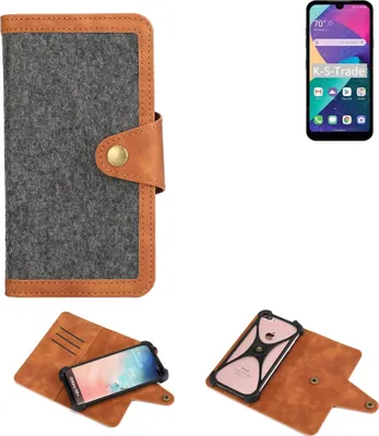 Produktbild von K-S-Trade Schutzhülle Handyhülle kompatibel mit LG Electronics Phoenix 5 Filz Hülle Kunst-Leder dunkelgrau braun (1x)