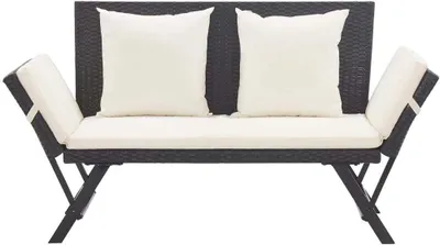 Produktbild von vidaXL Záhradná lavica s vankúšmi 176 cm čierna Poly ratan