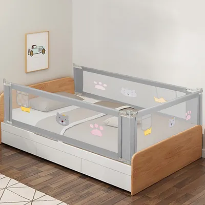 Produktbild von Jiubiaz 200cm Bettgitter Kinder Bettschutzgitter Höhenverstellbar Rausfallschutz Bett für Kinder Kinderbettgitter mit luftiges Netz, für Familienbett und Kinderbett Grau