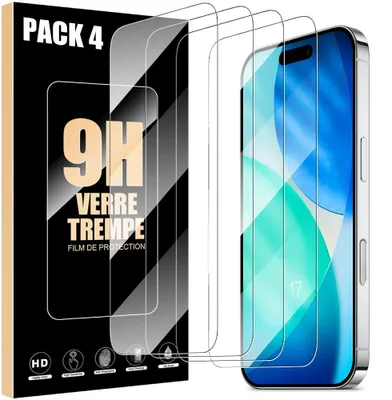 Image de 4 Verre Trempé pour iPhone 17, Protection d'écran Anti-Rayures 9H Antichoc Transparent