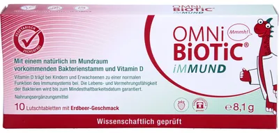 Produktbild von OMNi-BiOTiC iMMUND Lutschtabletten mit Erdbeer-Geschmack trägt zu einer normalen Funktion des Immunsystems bei, 10 St. Tabletten