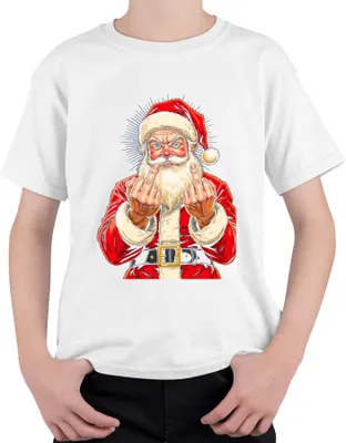 Immagine prodotto di Babbo Natale sfrontato Dito medio sarcastico Regalo divertente Maglietta unisex per bambini, bianco, 128
