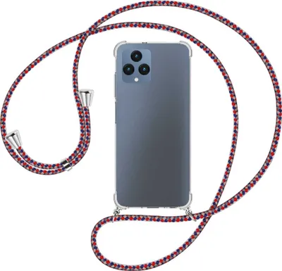 Produktbild von Handykette Backcover-Schutzhülle mit Band (Metall silberfarben) für Telekom T Phone (T-Mobile Revvl 6 5G) - silber/blau/rot