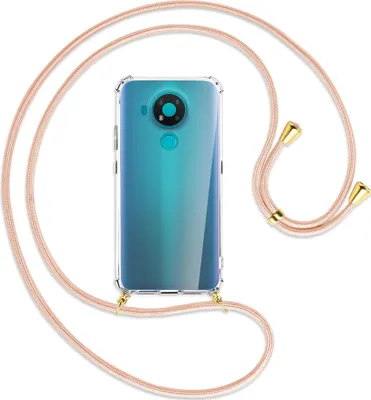 Produktbild von Handykette Backcover-Schutzhülle mit Band (Metall goldfarben) für Nokia 3.4 - rose peach