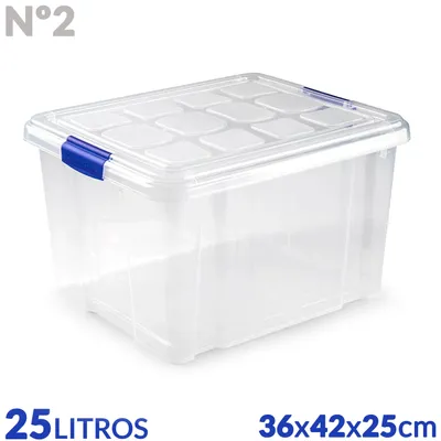 Image de Boîtes de rangement - Avec couvercle et roulettes - Plastique transparent - 25 litres, 36 x 42 x 25 cm - Poignées - Lot de 2