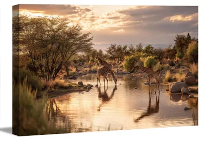 Produktbild von 5079 Giraffen an der Wasserstelle Leinwandbild 120x80 cm