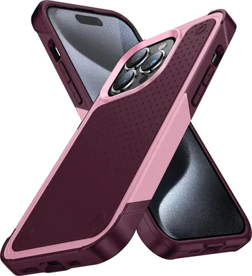 Produktbild von Für iPhone 15 Pro Hülle Militärqualität Stoßfest Hybrid 2 in 1 Hart PC Weich TPU Handyhülle Pink Rot