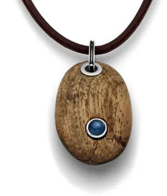 Produktbild von DUR Anhänger Holzkiesel oval aus echtem Treibholz | Bernstein/Kyanit/Perle/Lavas