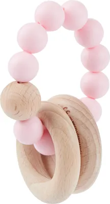 Produktbild von Bieco Beißring Baby mit Silikon Perlen Rosa, 7 cm | ab 0 Monate | Zahnungshilfe Baby | Baby Greifling Holz & Silikon | Beissring Für Baby Zum Zahnen | Motorikspielzeug Baby | Beißring Silikon Baby