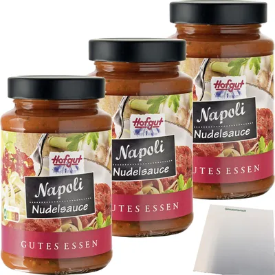 Produktbild von Hofgut Nudelsauce Napoli 3er Pack (3x490g Glas) + usy Block