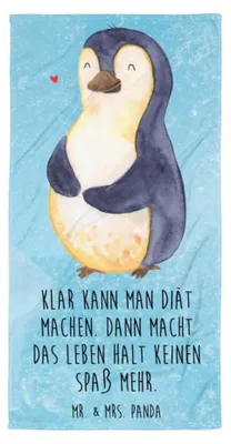 Produktbild von Mr. & Mrs. Panda Handtuch Pinguin Diät - Eisblau - Geschenk, Duschtuch, glücklich, Großes Badehandtuch, Badelaken, Abnehmen, Strandtuch, Bauch