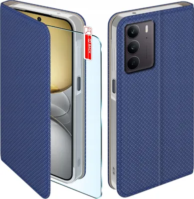 Zdjęcie produktu dla Etui z klapką do Realme C75 Zamykane Granatowe Futerał + Szkło 9H
